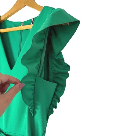 Tommy Hilfiger Green Jumpsuit Women's Ruffle Sleeve V Neck Belted Size 12 - Picture 7 of 16